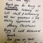 A nice thank you letter from the pre-school staff to our Site Manager Michael, and the rest of our boys.